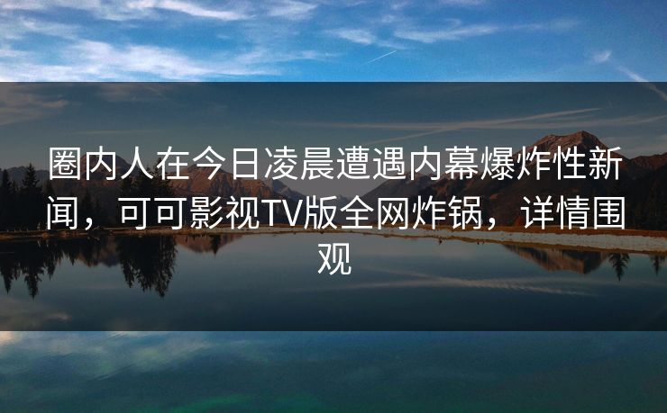 圈内人在今日凌晨遭遇内幕爆炸性新闻，可可影视TV版全网炸锅，详情围观